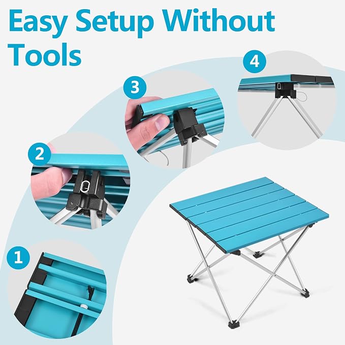 Grope Portable Camping Table with Aluminum Table Top, Folding Beach Table Easy to Carry, Prefect for Outdoor, Picnic, BBQ, Cooking, Festival, Beach, Home (Deep Blue-S) - Image 5