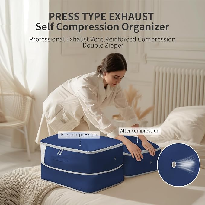 DIMJ Comforter Storage Bag 6 Pack - Blanket Storage Organizer Compression Bags, Large Capacity Ultra Space Saving Self Compression Organize for Bedding, Pillow, Duvet, Sheet Storage with Zipper Window - Image 2