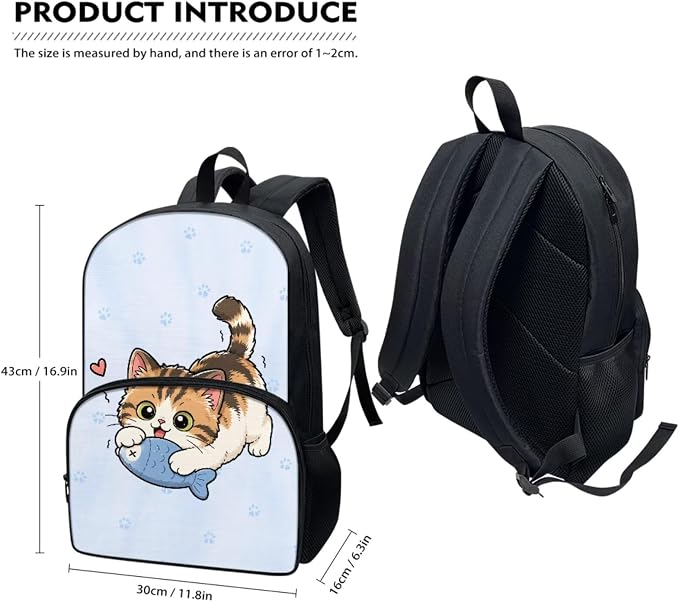 Cute Cat Fish Kids Backpack for Boys Girls, Blue Paw School Bookbag Set 4 in 1, Kids School Book Bag Schoolbag Lunch Box Pencil Case Water Bottle Holder for Elementary Senior Year School - Image 2