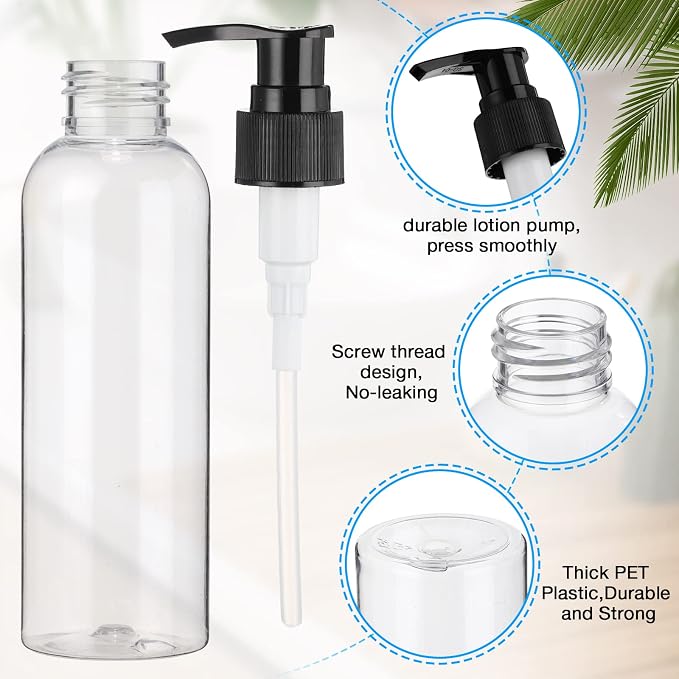 Nuenen 48 Pcs Refillable Empty Lotion Bottles 4oz/120ml Plastic Pump Bottles Conditioner Shampoo Dispenser Leak Proof Pump Container for Body Wash, Creams, Liquid Soap(Black and White) - Image 3