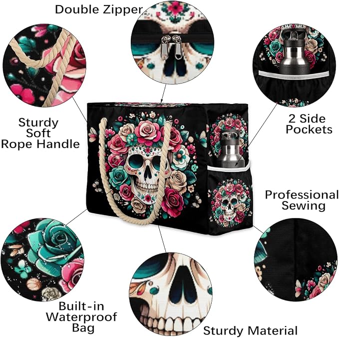 Large Beach Bag with Zipper Beach Bags for Women Water Resistant Swim Pool Bag - Image 5