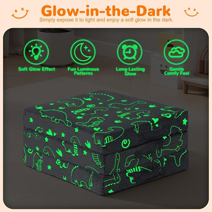 MeMoreCool Glow Dinosaur Kids Foldable Floor Mattress Trifold, 63x26 Inch | Glow dinosaur trifold futon for daycare, playroom, camping and travel rest - Image 7