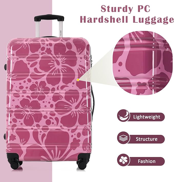 Merax Suitcase Set, Hardshell Luggage Sets 3 Piece with Spinner Wheels | Durable Printing Suitcase with TSA Lock Lightweight 20" 24" 28",Purple Pink - Image 2