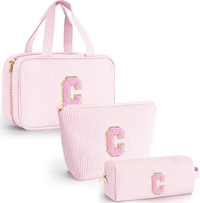 Gifts for Teen Girls Women - Travel Hanging Toiletry Bag & Makeup Bag - Personalized Initial Cosmetic Bag | Birthday Gift for Girl Trendy Stuff - Pink C by Unknown