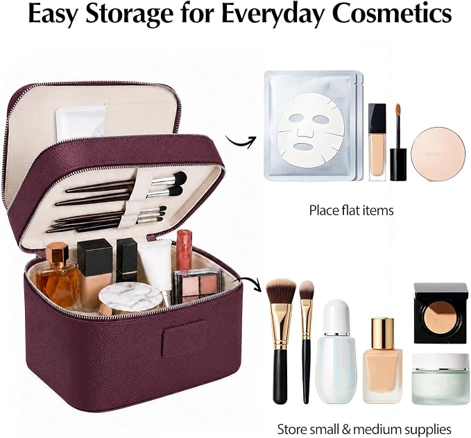 Makeup Case,Leather Double Layer Makeup Bag Duo,Large Portable Travel Toiletry Case Cosmetic Organizer for Women - Image 3