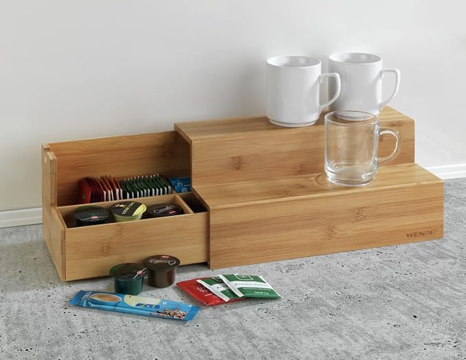 WENKO Bamboo Tea Bag Organizer with Drawer, Tea Bag Storage Container, Coffee and Tea Caddy for Kitchen, Tea Station, Tea Bag Holder, Coffee Bar Accessories and Organizer, 13 x 6.7 x 5.9 in - Image 9