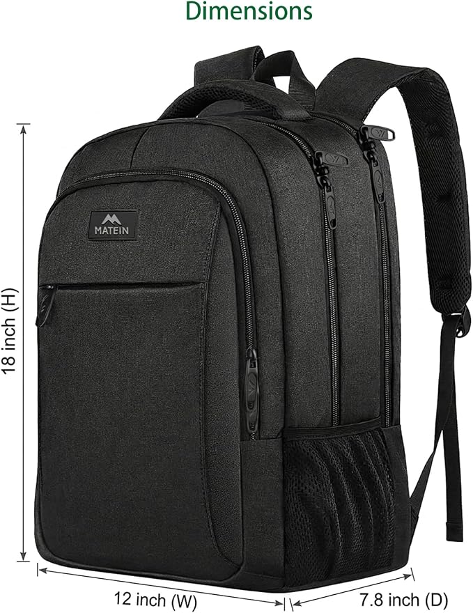 MATEIN Business Laptop Backpack, 15.6 Inch Travel Work Bag for Men Women | Water Resistant Daypack, Personal Item Bag Size, Anti Theft Pocket, Luggage Strap, Computer Backpack for Work College, Black - Image 2