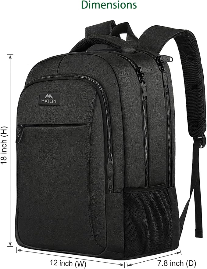 MATEIN Business Laptop Backpack, 15.6 Inch Travel Work Bag for Men Women | Water Resistant Daypack, Personal Item Bag Size, Anti Theft Pocket, Luggage Strap, Computer Backpack for Work College, Black - Image 11