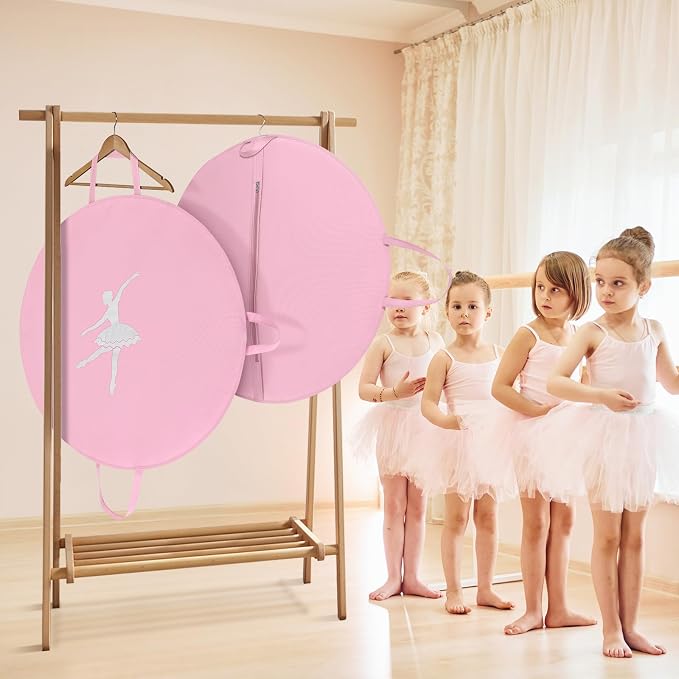 KEEGH Girls Tutu Garment Bag 35 Inch Ballet Tutu Bag, Foldable Dance Costume Garment Bag for Hanging Clothes, Pancake Dance Bag for Dancers with Handle Strap for Travel or Storage, Pink - Image 5