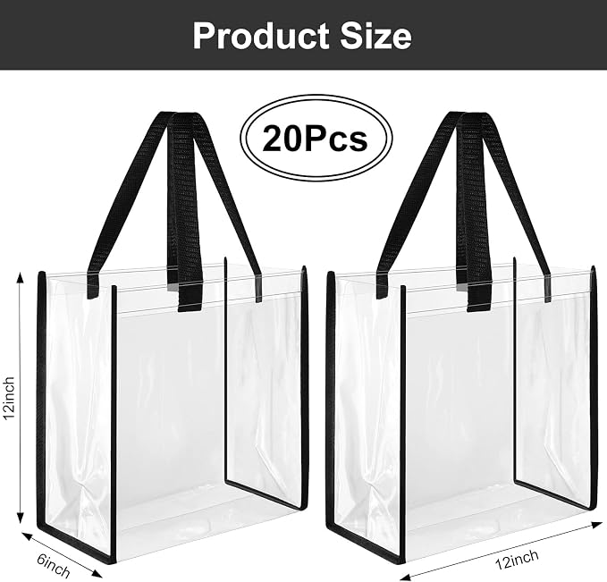 Saintrygo 20 Pack Clear Tote Bags Bulk 12 x 12 x 6 PVC Plastic Tote Bag with Handles for Stadium Work Beach Sports(Black) - Image 4