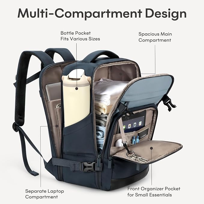 mibasies 30L Travel Backpack for Women & Men: Flight Approved Carry On Backpack, TSA Personal Item Bag with Water Bottle Pocket, Weekender Essentials Backpacks fits 15.6" Laptop - Black Blue - Image 3