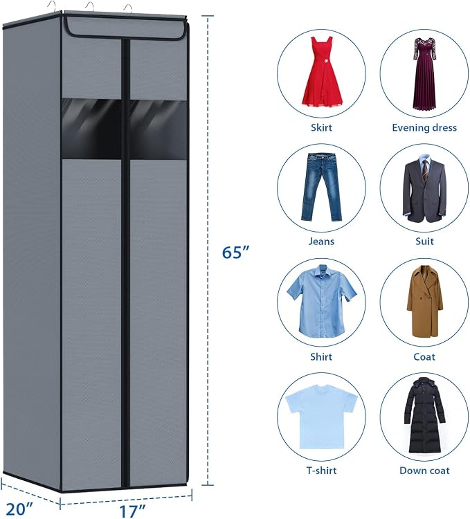 Zilink Long Dress Garment Bag Formal Gowns 65" Long Dress Bags for Gowns Long with Clear Window Space Saving Gown Garment Bag for Long Dresses, Winter Coat, Trousers, Fur, Grey - Image 4