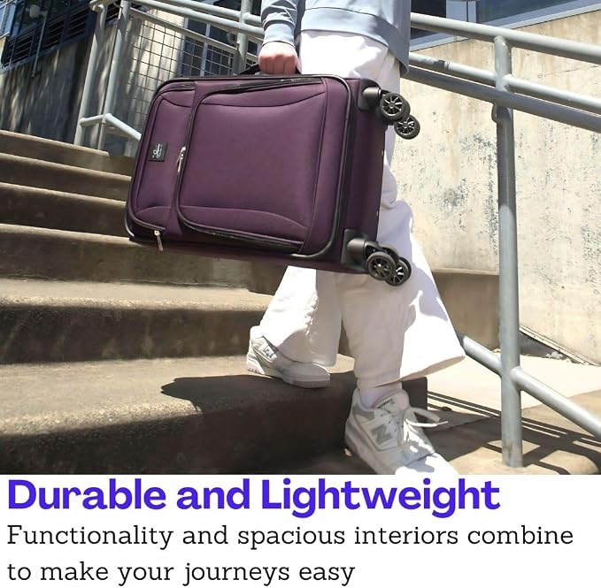 Skyway Epic Softside Carry-On Luggage - Lightweight Suitcase with Wheels for Travel | TSA Approved Carry-On Bag | Spinner Suitcase | Carry-On Luggage with Telescoping Handle, 20 inch, Plum - Image 8