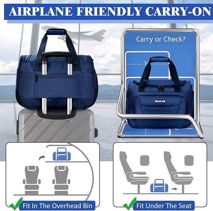 Underseat Carry On luggage Bag Airplanes Personal Item Bags Weekender Overnight Travel Tote Bag Shoulder Small Softside Carry on Luggage Travel Duffel Bags For Men Women -18 IN Navy Blue - Image 5