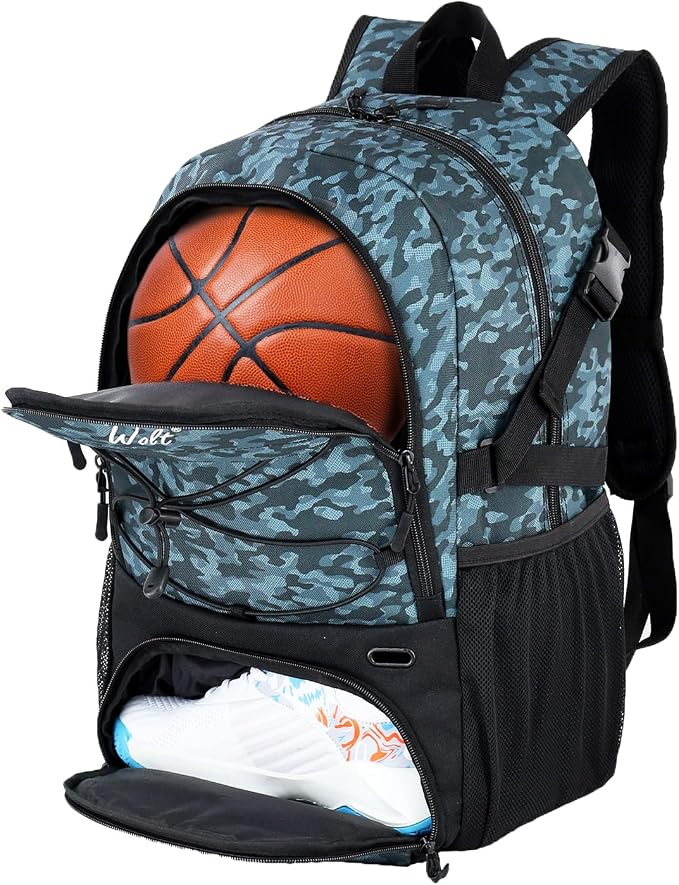 WOLT Basketball Backpack Large Sports Bag with Separate Ball Holder & Shoes Compartment, Best for Basketball, Soccer,Gym by WOLT