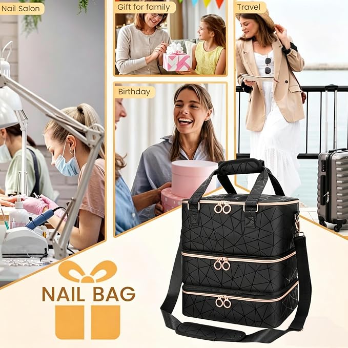Nail Polish Organizer Bag Holds 84 Bottles & Nail Lamp, 3 Layers Nail Kit Storage Carrying Case Pu Leather, Large Nail Supplies Organizer With Shoulder Strap, Portable Travel Nail Bag For Nail Tech - Image 7