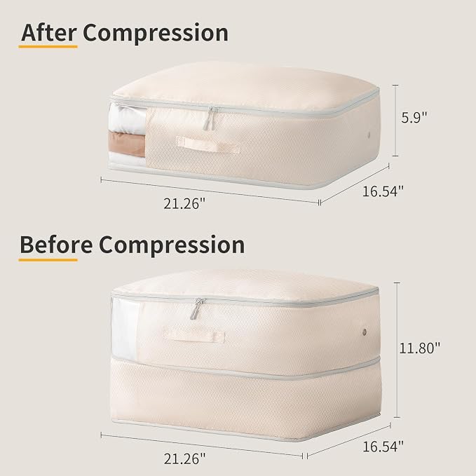 DIMJ Comforter Storage Bag - Ultra Space Saving Self Compression Organize for Duvet, Pillow, Bedding, Blanket Storage Organizer Nylon Compression Bags Large Capacity, Sheet Storage with Zipper, 4 Pack - Image 5