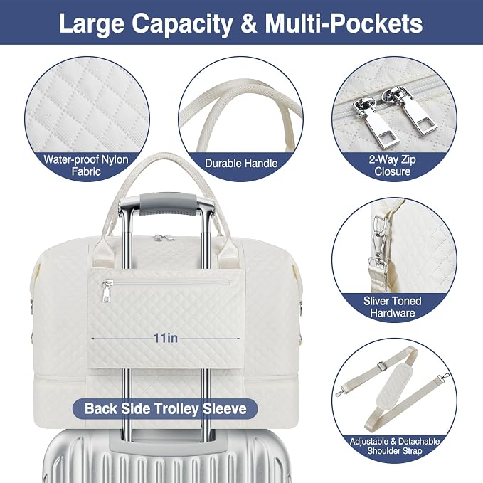 ITIEZY Weekender Overnight Bag for Women - Large Travel Duffel Bag with Shoe Compartment, Gym Duffel Bag Hospital Bag Carry On Tote Bags for Airplanes with Crossbody Bag Toiletry Bag 3Pcs Set - Image 5