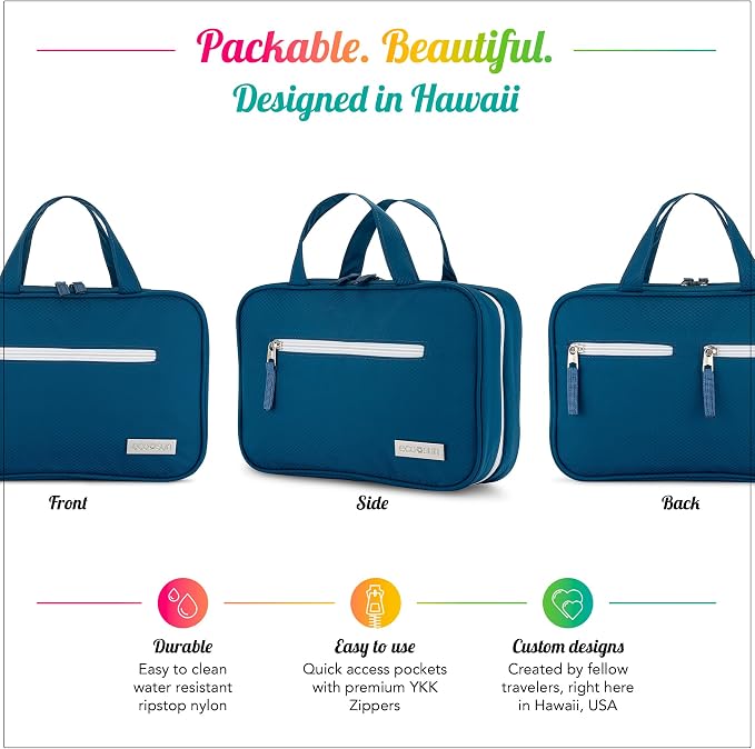 Eco Sun Hanging Travel Toiletry Bag — Designed in Hawaii — Water-Resistant Travel Organizer for Bathroom Accessories (Blue) - Image 7
