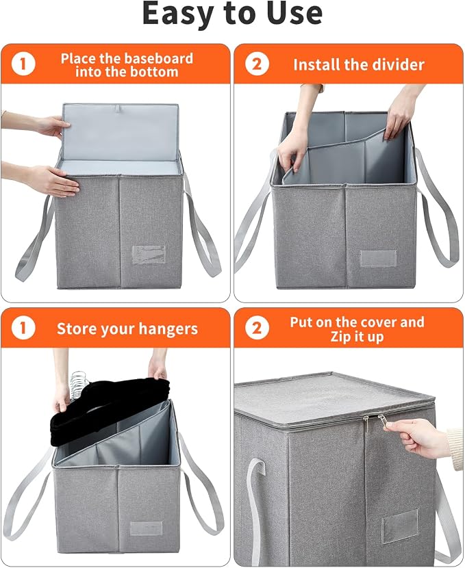 Qozary 2 Pack Clothes Hanger Organizer Bag-Rigid Hanger Storage Containers with Lid for Dustproof, Large Hanger Holder, Hanger Caddy Organizer Box with Handle-Keep Hangers Separate - Image 4