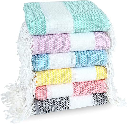 6 Pack Cotton Turkish Beach Towel Lightweight Thin Travel Vacation Essentials Oversized XL Towels Set for Pool Swim Bath Camping Cruise Accessories Absorbent Quick Dry Sand Free Bulk clearance Blanket