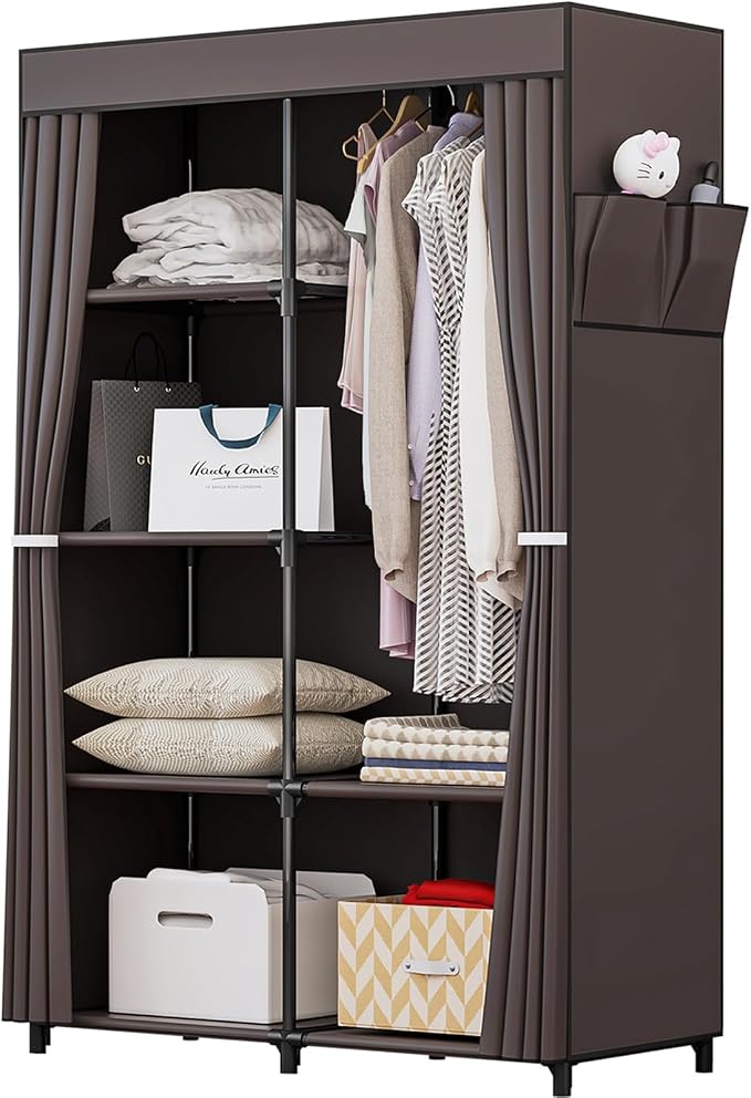 SORCEDAS Portable Closet Wardrobe Organizer Storage with Cover Non-Woben Fabric Portable Wardrobe Closet for Hanging Clothes Racks Shelving 33 Inch for Bedroom, Blue (Coffee, 33Inch) by SpecialYourHome