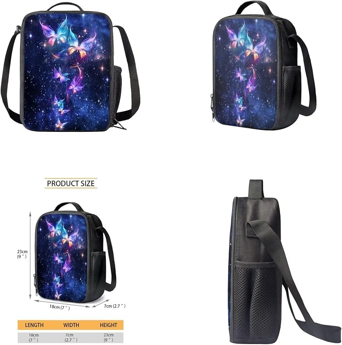 Galaxy Butterfly Backpack for Girls Kids Backpack with Lunch Box Water Bottle Carrier with Strap and Aesthetic Pencil Case 4PCS Set Bookbag with Front Pocket for School Teens 17" School Bag - Image 4