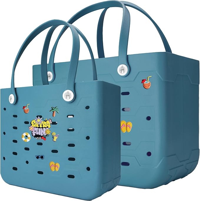 2-Pack Large Beach Bags XL & M Waterproof Tote, Sandproof, Washable- Essentials: Pool, Boat, Sports, Groceries by Unknown