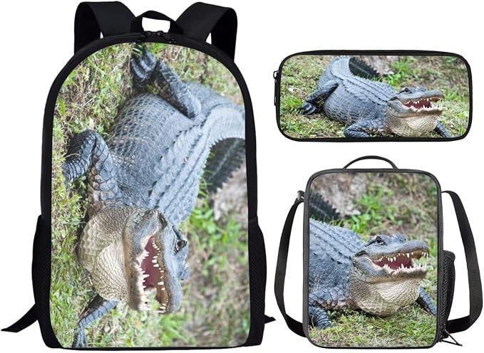 Girls Boys School Backpack with Lunch Box Pencil Case Comfy Padded Lightweight American Alligator Backpack Set Kids Cute Bookbag Insulated Lunch Bag Student Large Capacity Daypack 17 Inch - Image 2