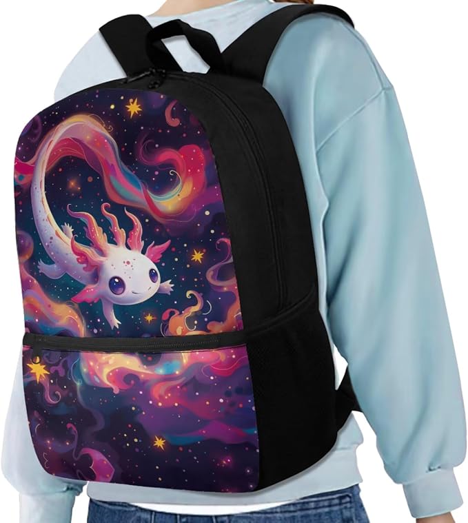 Axolotl Backpack for Boys 5Th Grade Galaxy Kids Backpack and Lunch Box Set 5 Piece Student Back to School Book Bag with Pencil Box Bottle Sleeve Bookmark - Image 2