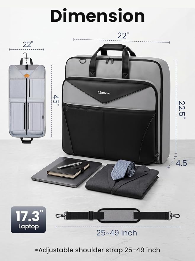 Mancro Garment Bags for Travel Fits 5 Suits, Wrinkle Free Suit Bag Travel | Carry on Garment Bags for Hanging Clothes with Luggage Sleeve and Shoe Pocket, Waterproof Suit Garment Bag for Men Women - Image 5