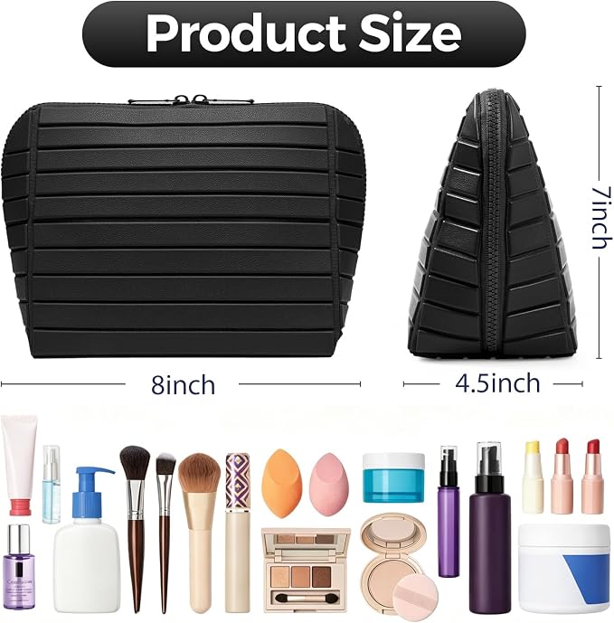 Travel Makeup Organizer Bag with Fold-Down Design and Adjustable Dividers, 27 Pockets & 3 Brush Storage Holders, Large Capacity Cosmetic Bags Toiletry Case- Black - Image 3