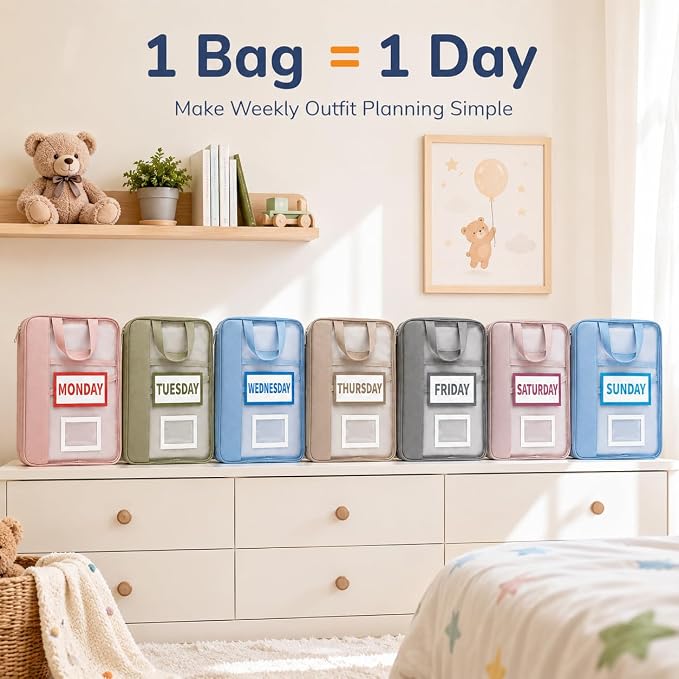 7 Pack Closet Organizer Storage Bags with Day Labels, Weekly Clothing Organization System for Closet & Drawer, Foldable Fabric Storage Cubes for Clothes, Socks, Underwear & Accessories - Image 2