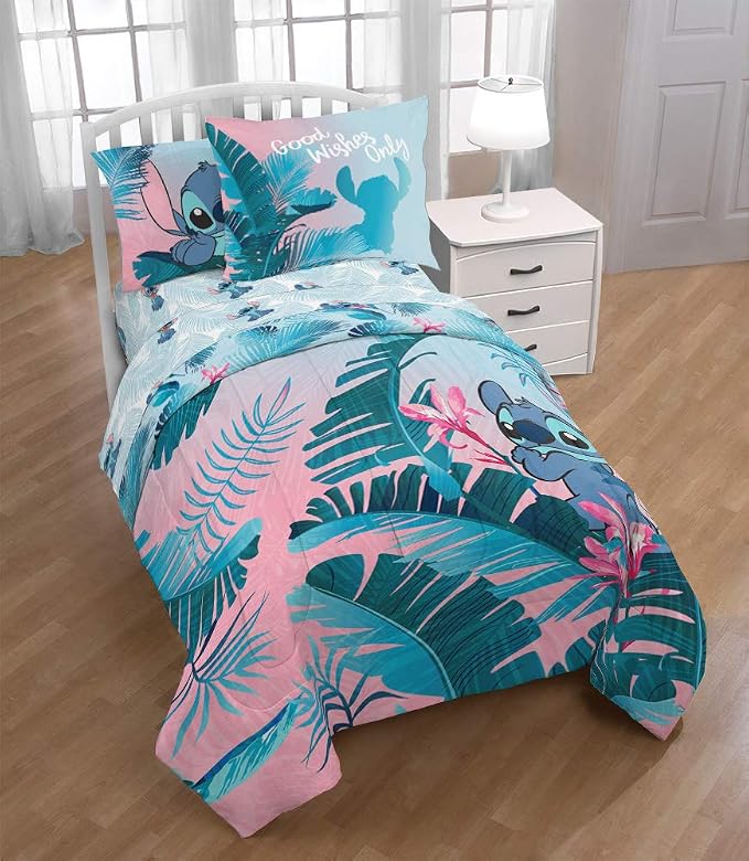 Disney Lilo and Stitch Twin Comforter Set 5 Piece Kids Bedding, Pink | Bed in a Bag, Comforter Sheets Sham Pillowcase, Official Brand, Soft Microfiber, Machine Washable, Easy Care, Girls Gift - Image 7