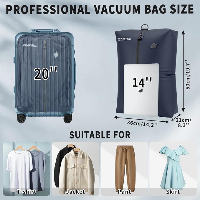 Eulant Travel Vacuum Bags with Pump,Professional IPX8 Waterproof Vacuum Compression Bag for Carry-On Suitcase & Travel Backpack,Space Saver Bags Packing Organizers(2 Pack,Navy) - Image 6