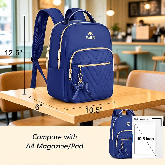 MATEIN Blue Mini Backpack, Small Cute Bookbag Purse for Women, 2pcs Sets | Waterproof Lightweight Fashion Daypack, Ladies Teen Girls Casual Daily Shoulder Bag, Handbags for Travel Work School College - Image 3