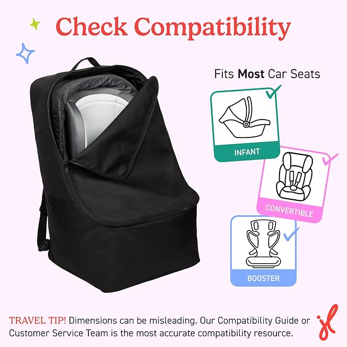 J.L. Childress Padded Backpack Car Seat Bag - Car Seat Travel Bag for Airplane, Fits Most Baby & Infant Carriers & Bootsters, Accessories for Gate or Baggage Check, AirTag Compatible - Deluxe, Black - Image 4