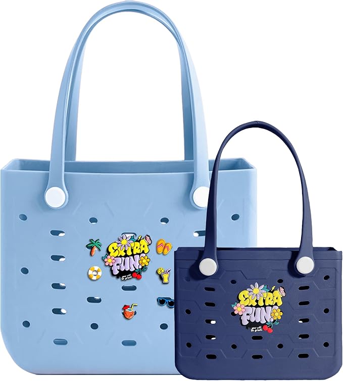 2-Pack Beach Bags Medium & Small,Waterproof Sandproof Rubber Tote Set for Women Men, Vacation Pool Boat Essentials - Image 5