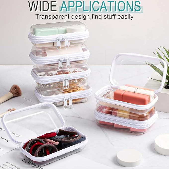 Sanwuta 6 Pcs Clear Hard Zipper Case Plastic Zipper Pouches Transparent Makeup Bag Pencil Case Pouches Toiletry Diaper Bag for Travel Toy Storage Organizer Bins(White,5 x 3 x 2 Inch) - Image 6