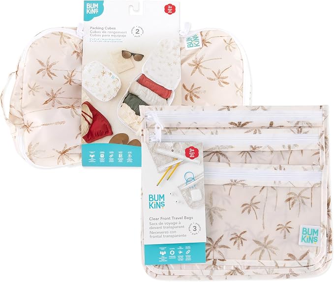 Bumkins Packing Cubes and TSA Approved Pouches for Travel Bag, Organize Luggage with Compression Bags, Essential Traveling Accessories to Pack Clothes, Toiletries Carry On Suitcase, 5-pc Palm Trees - Image 6