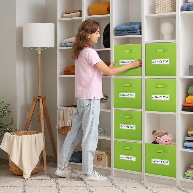 Fabric storage cubes (8 Pack) 11 Inch Cube Storage Bin, cube organizer bins with 8 Labels Window Cards & a Pen, Foldable cube organizer bins and Storage Box, lime green - Image 5