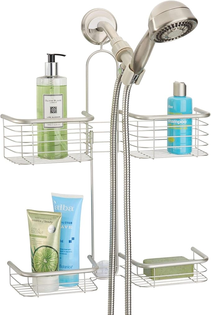 iDesign Hanging Handheld Shower Hose Caddy, Satin | Storage for Shampoo, Conditioner, Body Wash by iDesign