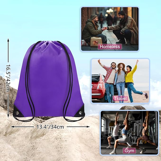 Grneric Drawstring Bags Bulk 14 Pcs Drawstring Backpack Bulk Cinch Bag Sackpack for Men Women Gym (Purple) - Image 2
