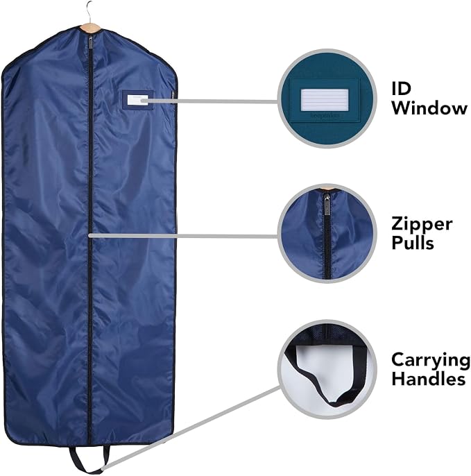 Covermates Keepsakes Garment Bag Set for Closet Storage and Travel – Breathable Suit and Dress Bags with ID Window and Carrying Handles – Heavy-Duty Hanging Wardrobe Protection Set, Blue - Image 5