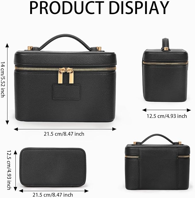 Makeup Bag Vanity Case with Removable Divider Travel Toiletry Bag Portable Cosmetic Bag Makeup Organizer Case (Black) - Image 6