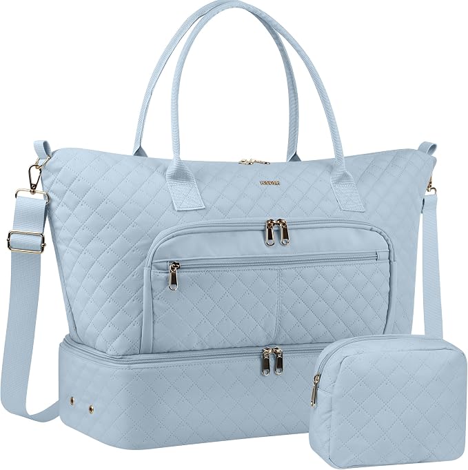 HOTOR Travel Duffle Bag for Women - Carry on Bag with Toiletry Pouch & Shoe Compartment, Large Overnight Weekender Bags for Gym, Business Trips, Sports and Hospital, Blue, 17.3" x 7.9" x 13.4" by HOTOR