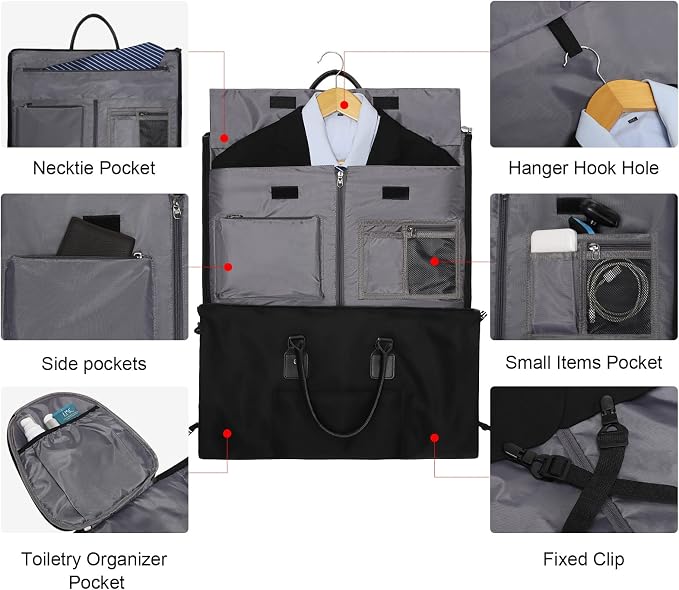 Modoker Eco-Friendly Convertible Garment Bags for Travel, Carry on Garment Duffel Bag for Women Men Weekender - 2 in 1 Hanging Suitcase Suit Travel Bags, Black - Image 3