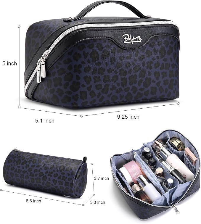 BOYATU Travel Makeup Bags Cosmetic Organizer Bag: 3 Pcs Set Large Capacity Make up Bag with Compartments - Waterproof Leather Toiletry Bags with Handle for Women (B-Blue) - Image 7