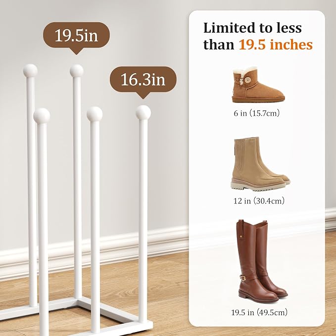pickpiff Free Standing Shoe Racks - 19.5 Inch White Metal Boot Rack Organizer Tall Boots for Dorm Room, Closet, Entryway, Bedroom, Patio Outdoor, Hallway, White, Shoe Storage Fit for 8 Pairs - Image 3