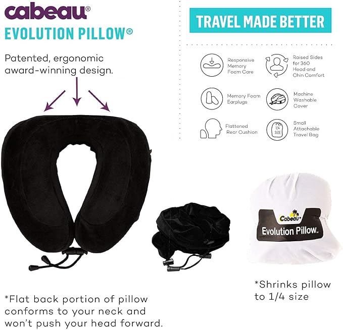 Cabeau Evolution Memory Foam Travel Pillow - The Best Neck Pillow with 360 Head & Neck Support - Red - Image 5